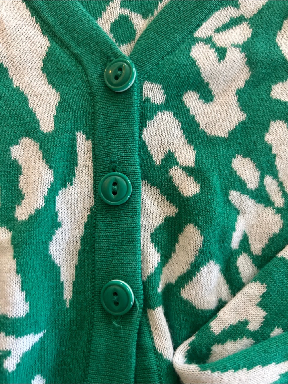 Christopher & Banks Green and Cream Animal-Print V-Neck Cardigan 100 cotton - Picture 5 of 5